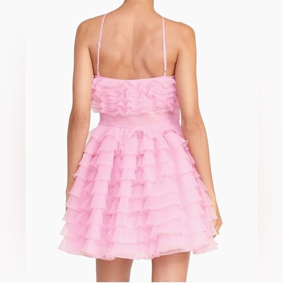 Staud Florian Tiered Ruffle Halter Minidress Pink Size 10 New with Tags NWT - Picture 3 of 10